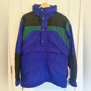 The North Face Mens Medium Blue Black Extreme Gear Packable Hood Pullover Coat